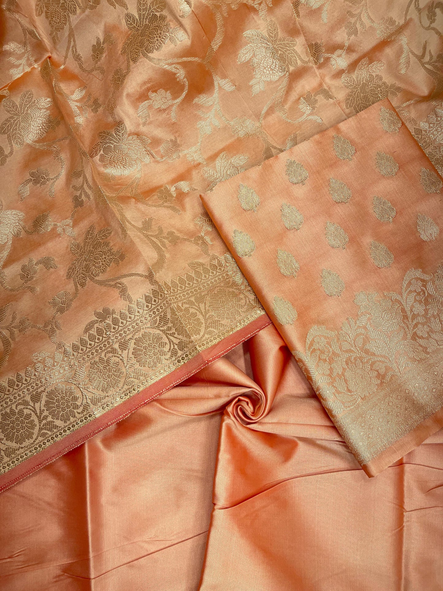 Orange Semi Katan Silk Handloom Banarasi 3 pcs Suit Set MUB_SK32