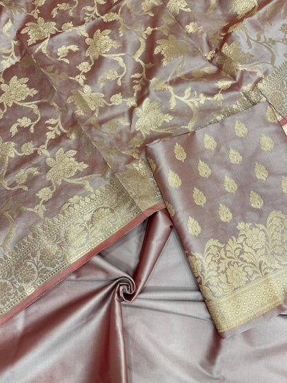 Mauve Semi Katan Silk Handloom Banarasi 3 pcs Suit Set MUB_SK35
