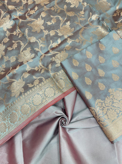 Light Purple Semi Katan Silk Handloom Banarasi 3 pcs Suit Set MUB_SK33