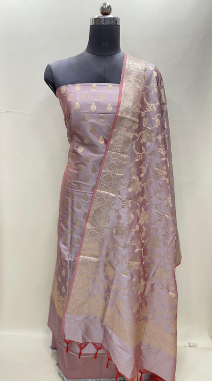 Mauve Semi Katan Silk Handloom Banarasi 3 pcs Suit Set MUB_SK35