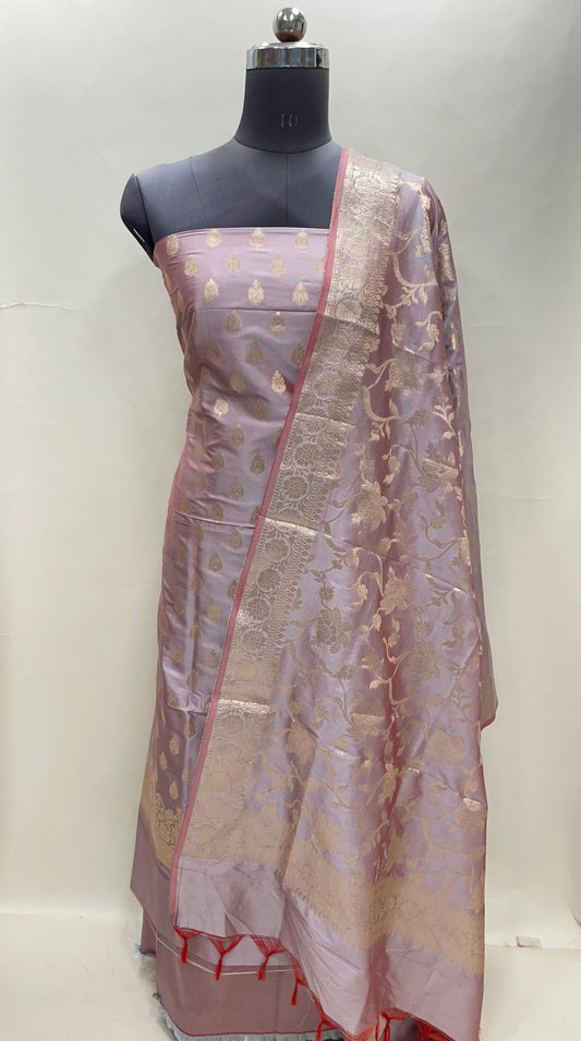 Mauve Semi Katan Silk Handloom Banarasi 3 pcs Suit Set MUB_SK35