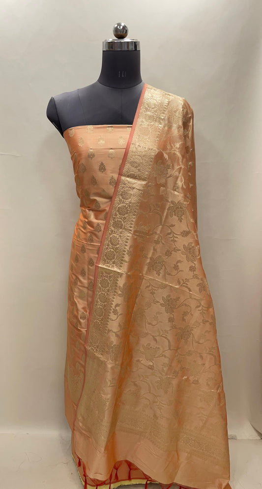 Orange Semi Katan Silk Handloom Banarasi 3 pcs Suit Set MUB_SK32