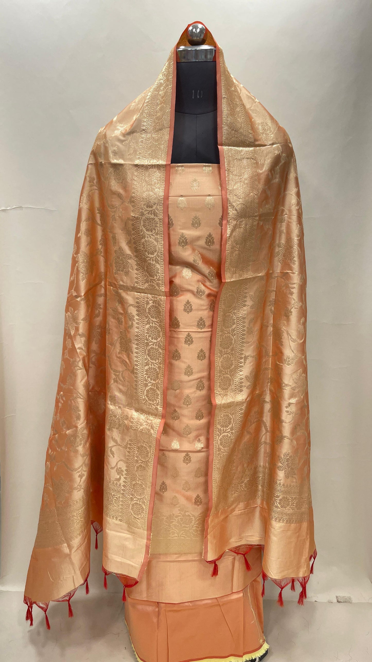 Orange Semi Katan Silk Handloom Banarasi 3 pcs Suit Set MUB_SK32