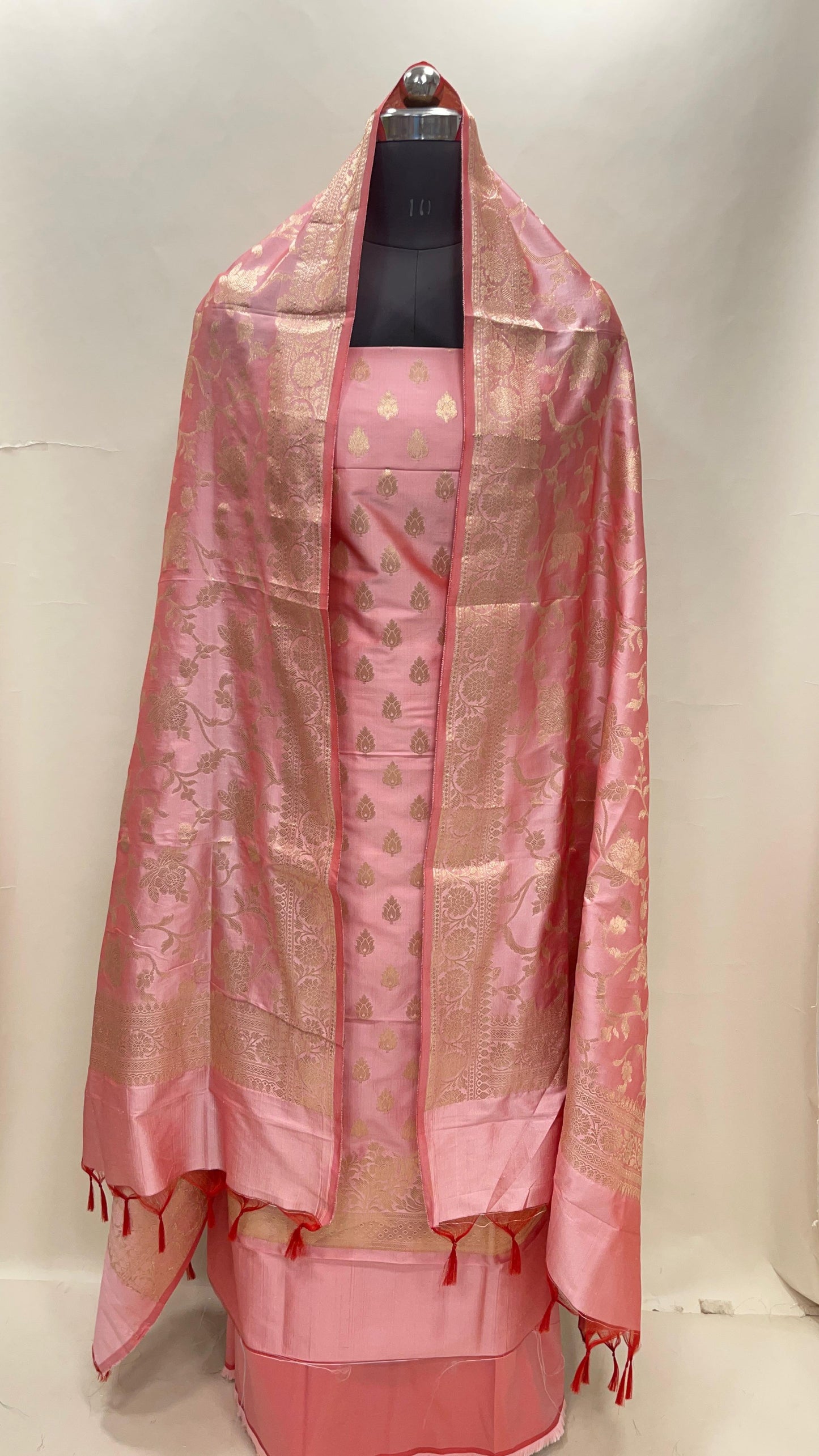 Pink Semi Katan Silk Handloom Banarasi 3 pcs Suit Set MUB_SK31