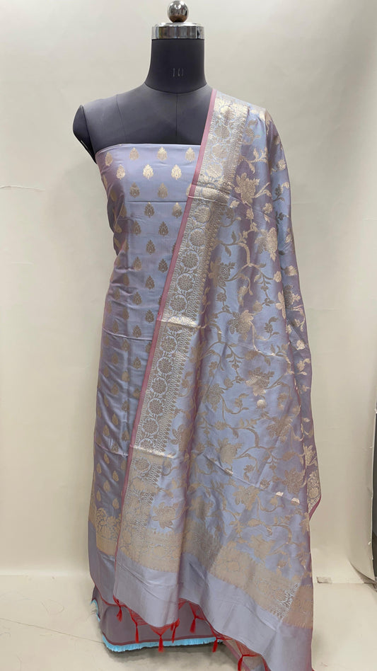 Light Purple Semi Katan Silk Handloom Banarasi 3 pcs Suit Set MUB_SK33