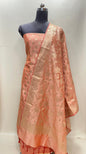 Peach Semi Katan Silk Handloom Banarasi 3 pcs Suit Set MUB_SK30