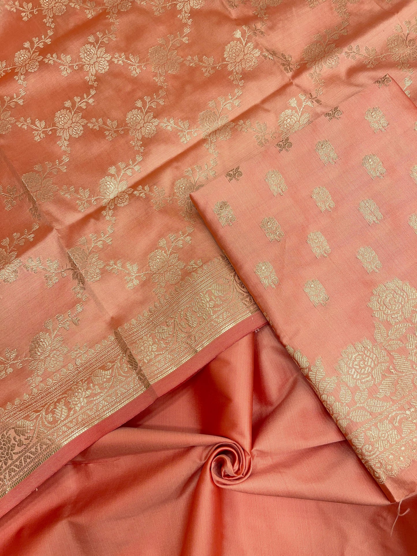 Peach Semi Katan Silk Handloom Banarasi 3 pcs Suit Set MUB_SK37