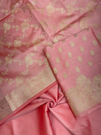 Pink Semi Katan Silk Handloom Banarasi 3 pcs Suit Set MUB_SK39