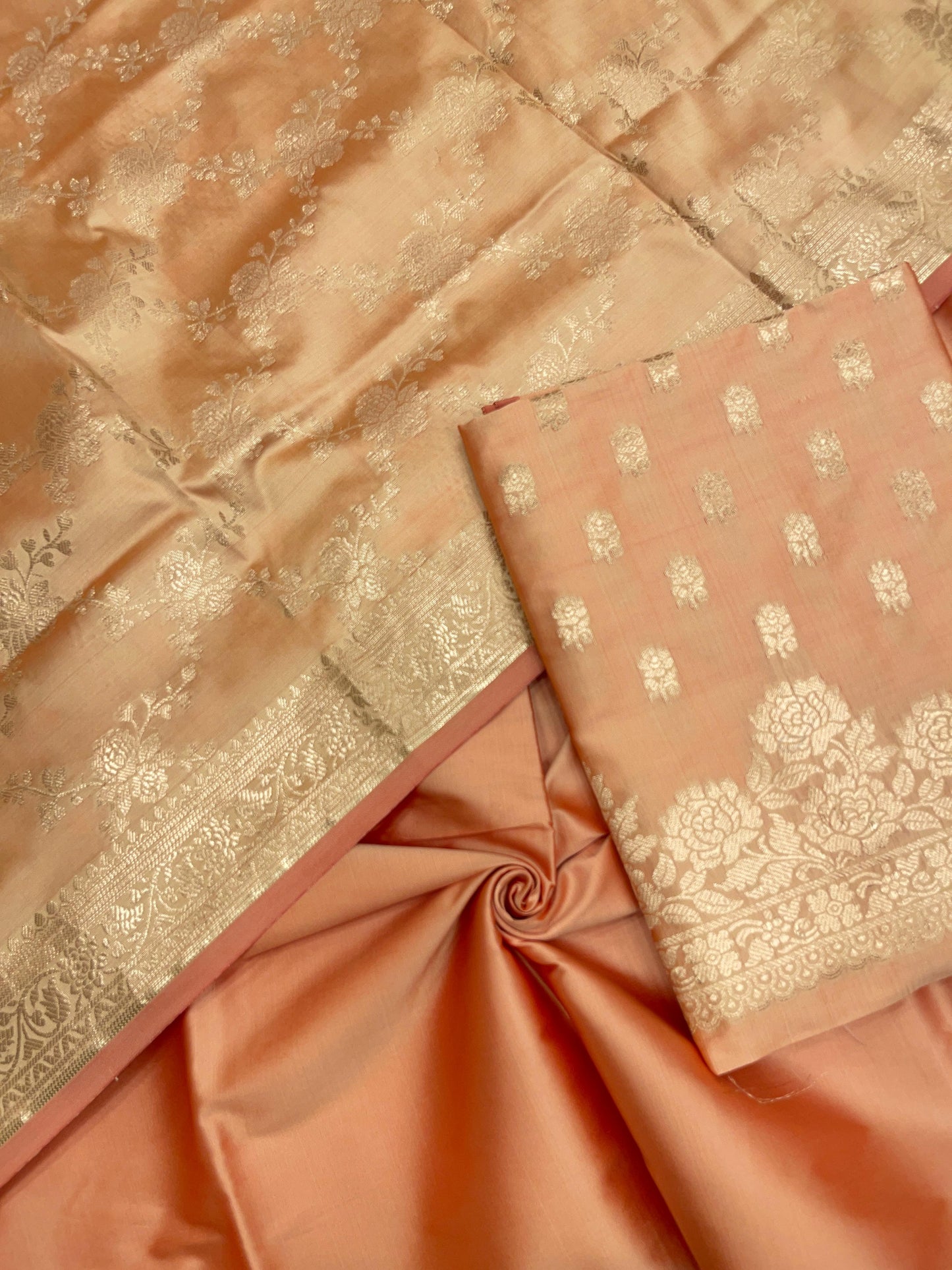 Orange Semi Katan Silk Handloom Banarasi 3 pcs Suit Set MUB_SK41