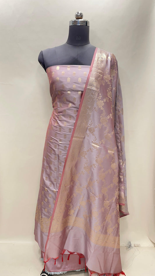 Mauve Semi Katan Silk Handloom Banarasi 3 pcs Suit Set MUB_SK42