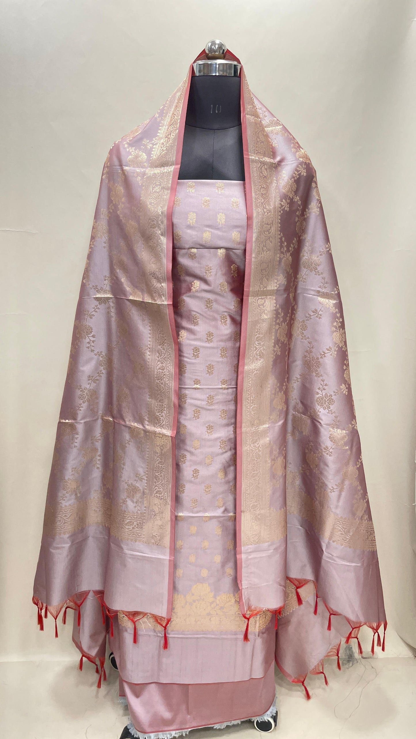 Mauve Semi Katan Silk Handloom Banarasi 3 pcs Suit Set MUB_SK42