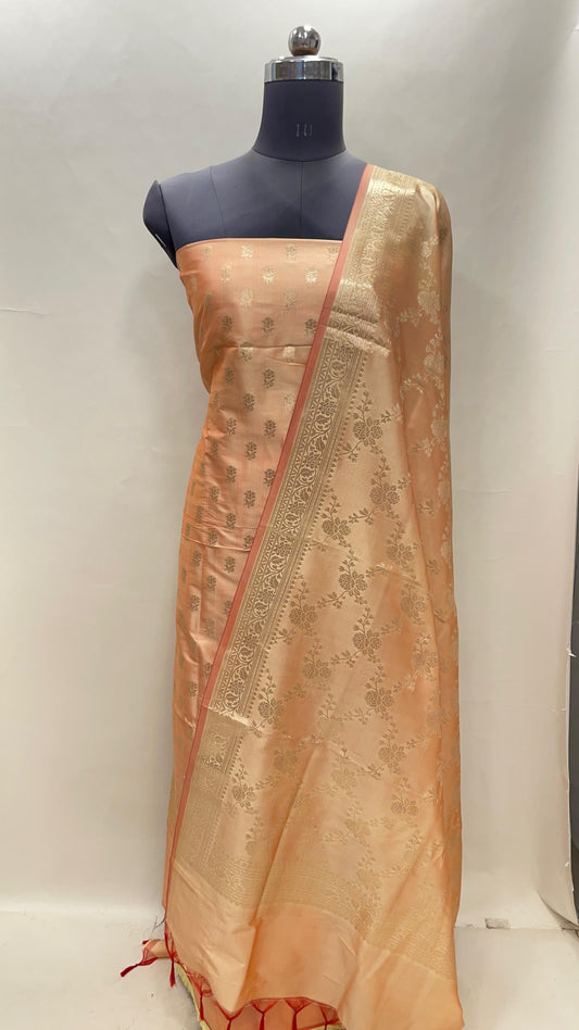 Orange Semi Katan Silk Handloom Banarasi 3 pcs Suit Set MUB_SK41