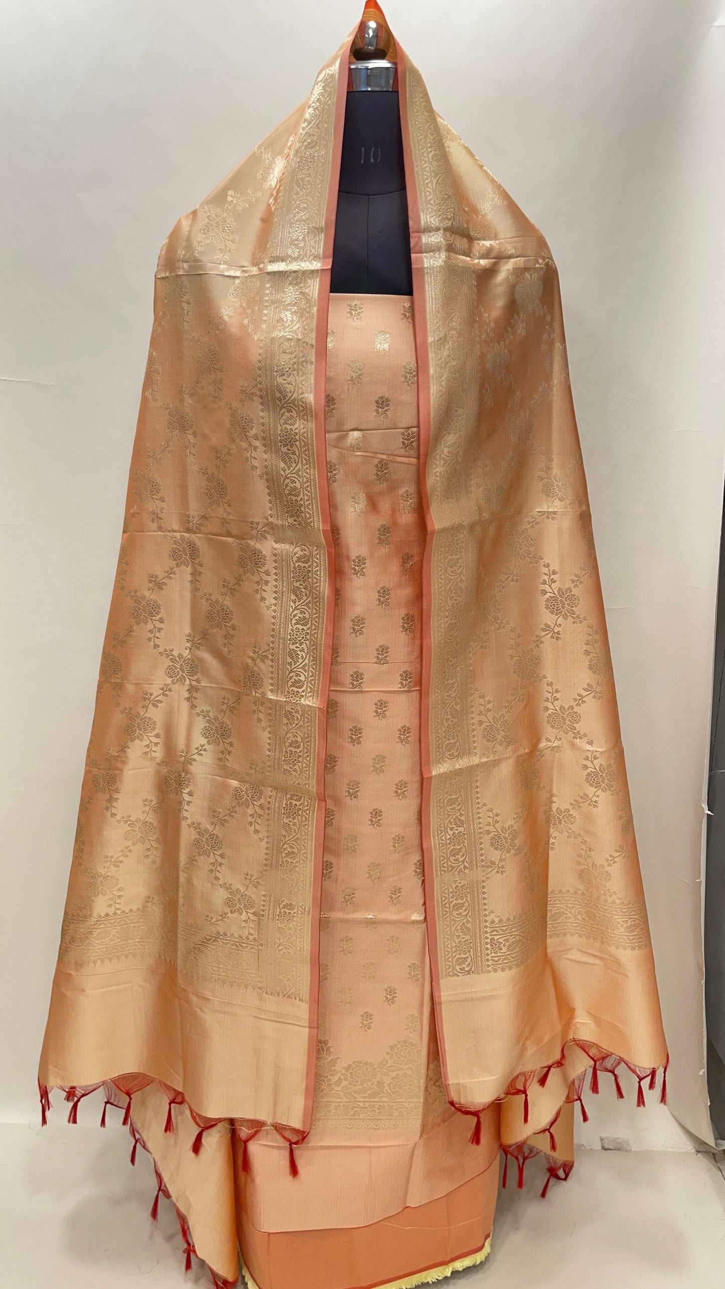Orange Semi Katan Silk Handloom Banarasi 3 pcs Suit Set MUB_SK41