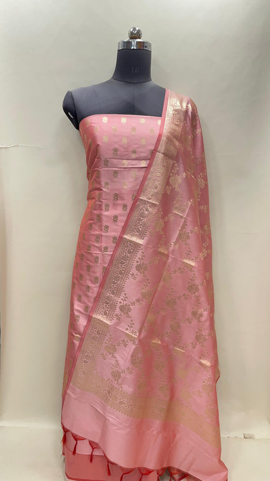 Pink Semi Katan Silk Handloom Banarasi 3 pcs Suit Set MUB_SK39