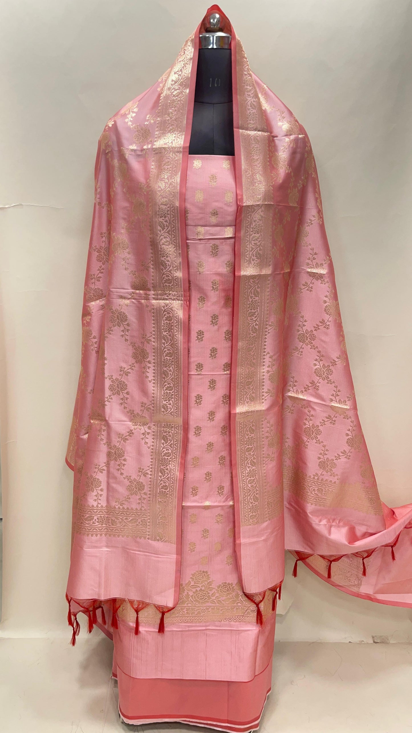 Pink Semi Katan Silk Handloom Banarasi 3 pcs Suit Set MUB_SK39