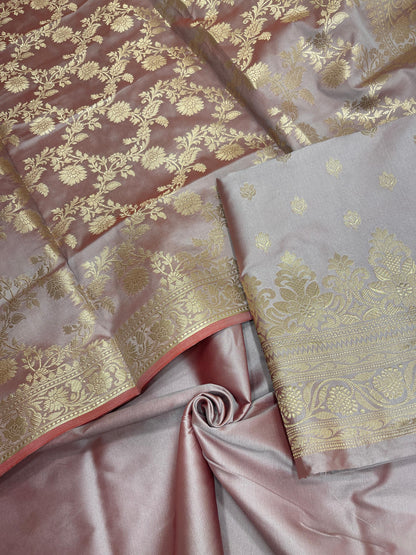Mauve Semi Katan Silk Handloom Banarasi 3 pcs Suit Set MUB_SK46