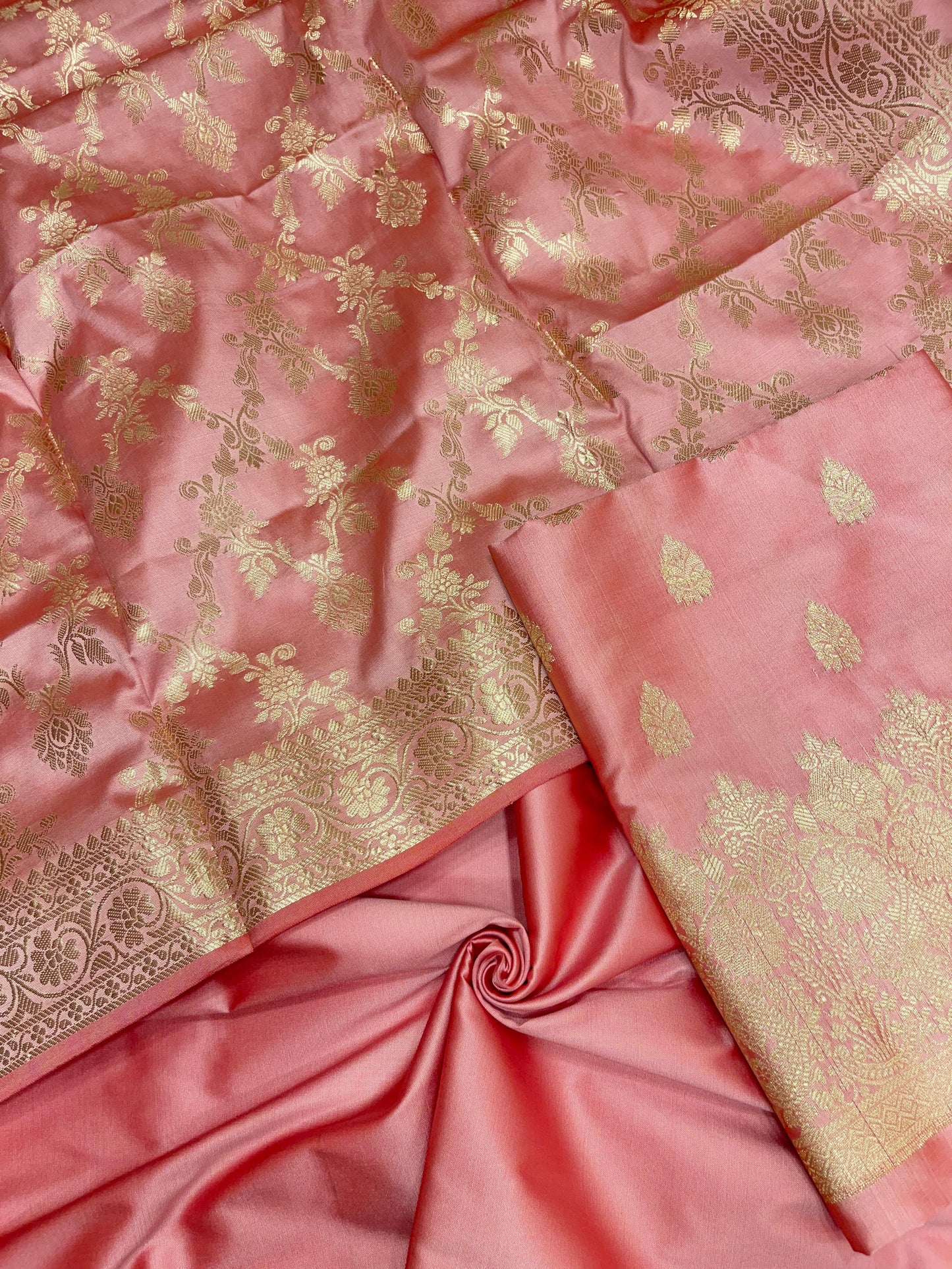 Pink Semi Katan Silk Handloom Banarasi 3 pcs Suit Set MUB_SK50