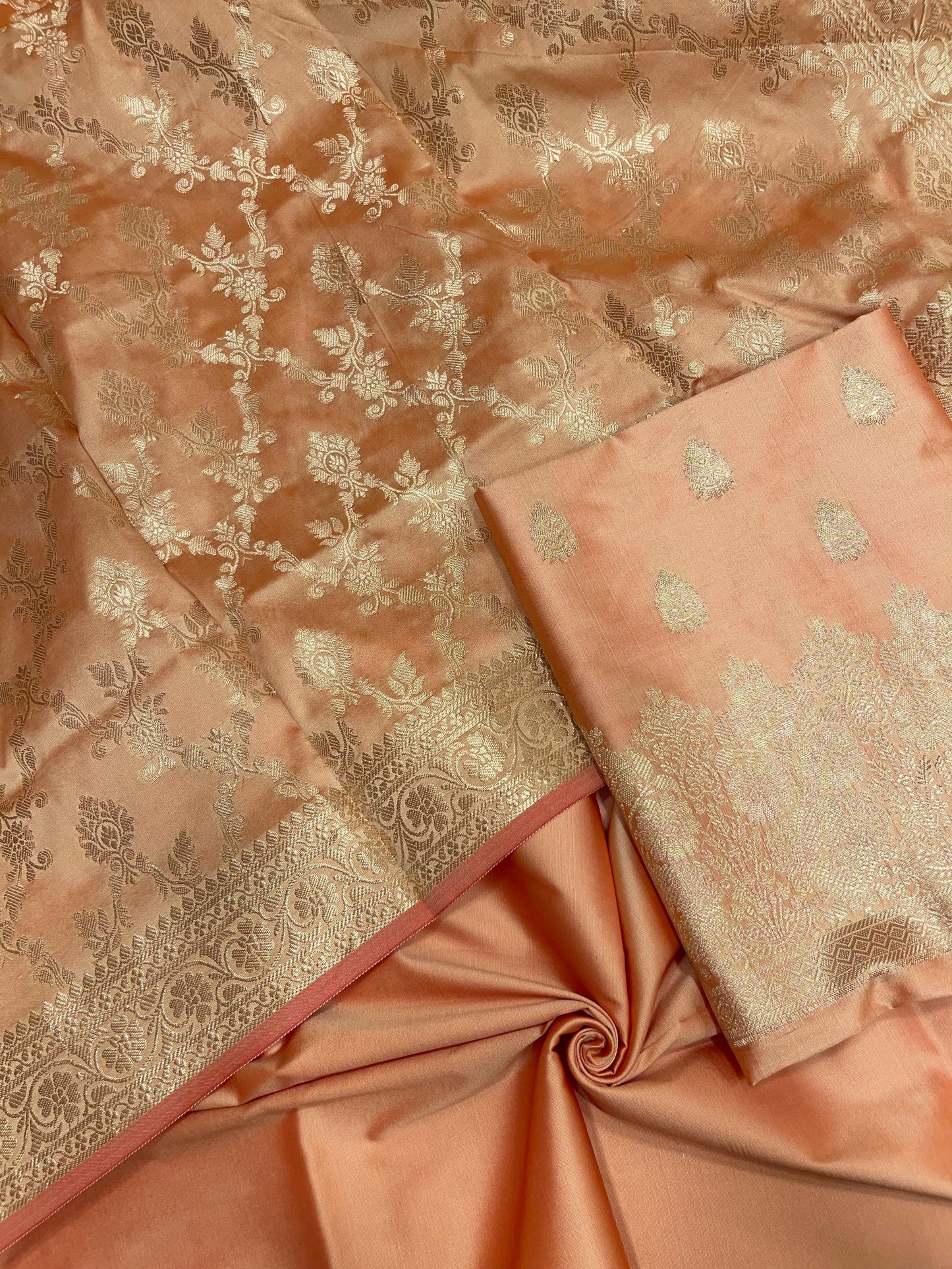 Orange Semi Katan Silk Handloom Banarasi 3 pcs Suit Set MUB_SK54