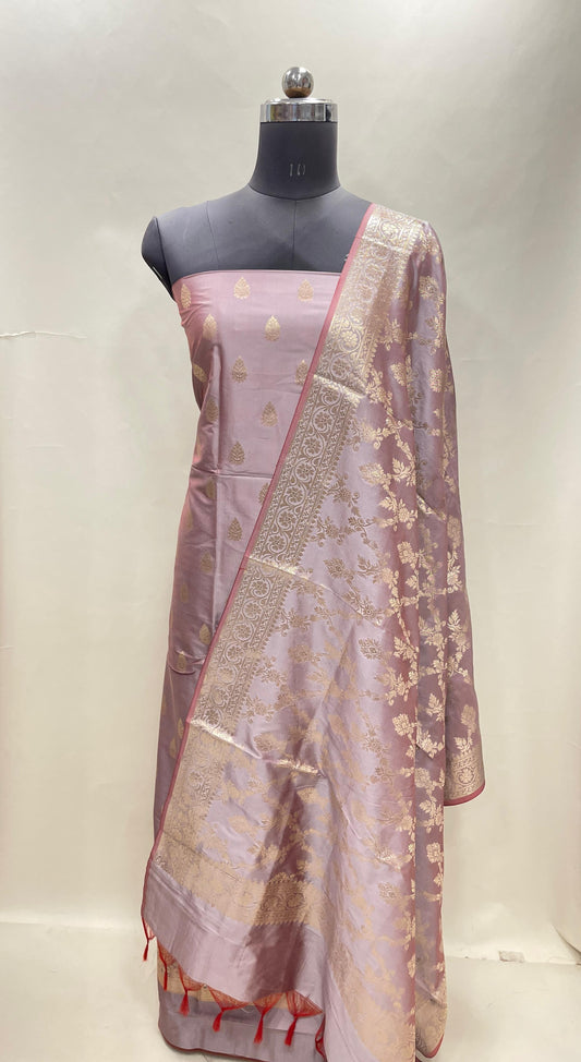Mauve Semi Katan Silk Handloom Banarasi 3 pcs Suit Set MUB_SK55