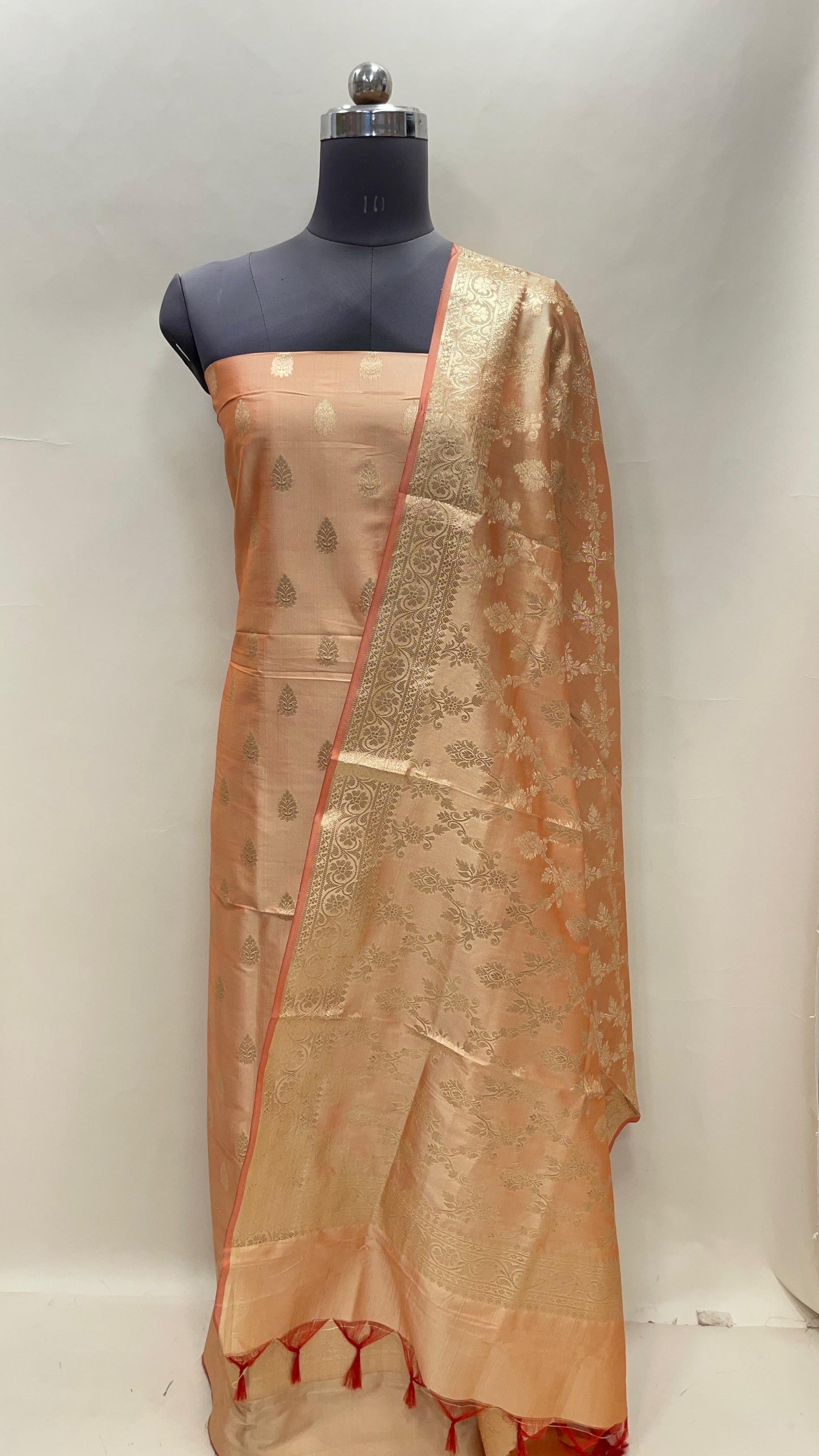 Orange Semi Katan Silk Handloom Banarasi 3 pcs Suit Set MUB_SK54