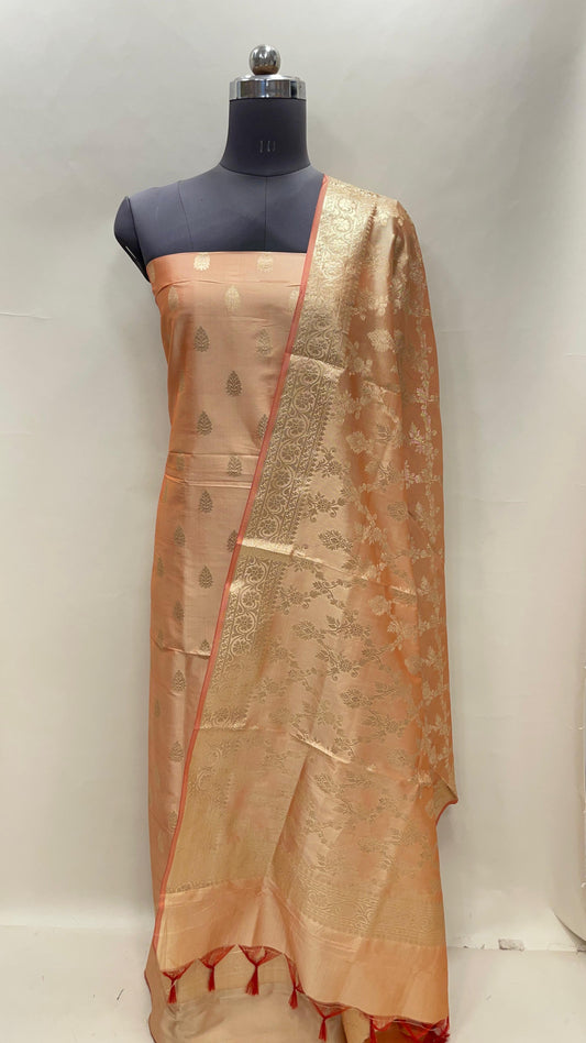 Orange Semi Katan Silk Handloom Banarasi 3 pcs Suit Set MUB_SK54