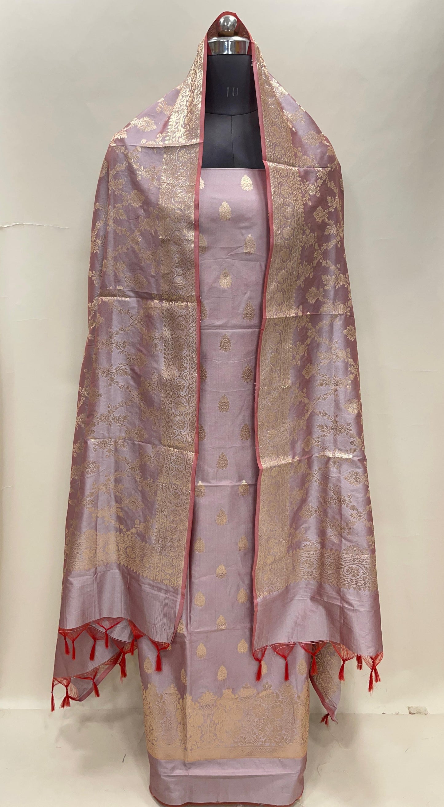 Mauve Semi Katan Silk Handloom Banarasi 3 pcs Suit Set MUB_SK55