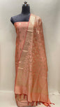 Peach Semi Katan Silk Handloom Banarasi 3 pcs Suit Set MUB_SK52
