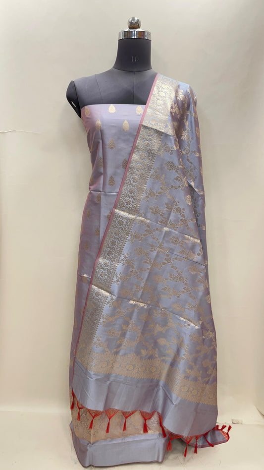 Light Purple Semi Katan Silk Handloom Banarasi 3 pcs Suit Set MUB_SK51