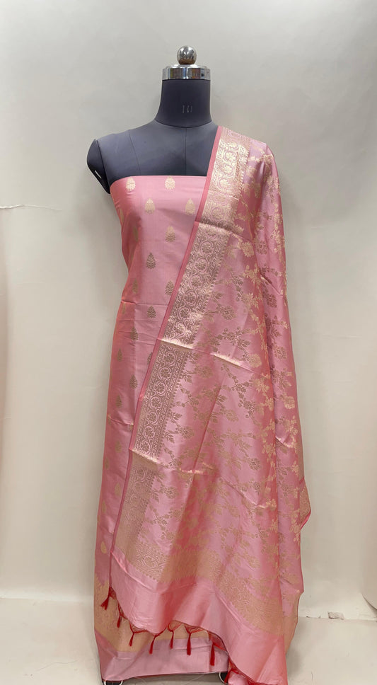 Pink Semi Katan Silk Handloom Banarasi 3 pcs Suit Set MUB_SK50
