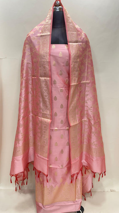 Pink Semi Katan Silk Handloom Banarasi 3 pcs Suit Set MUB_SK50