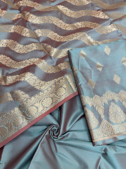 Seagreen Semi Katan Silk Handloom Banarasi 3 pcs Suit Set MUB_SK58