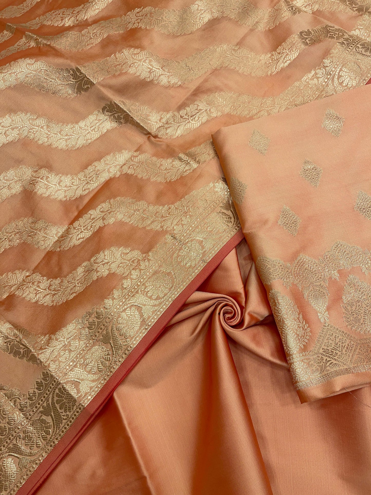 Orange Semi Katan Silk Handloom Banarasi 3 pcs Suit Set MUB_SK59