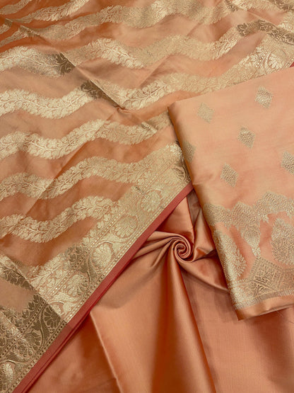 Orange Semi Katan Silk Handloom Banarasi 3 pcs Suit Set MUB_SK59