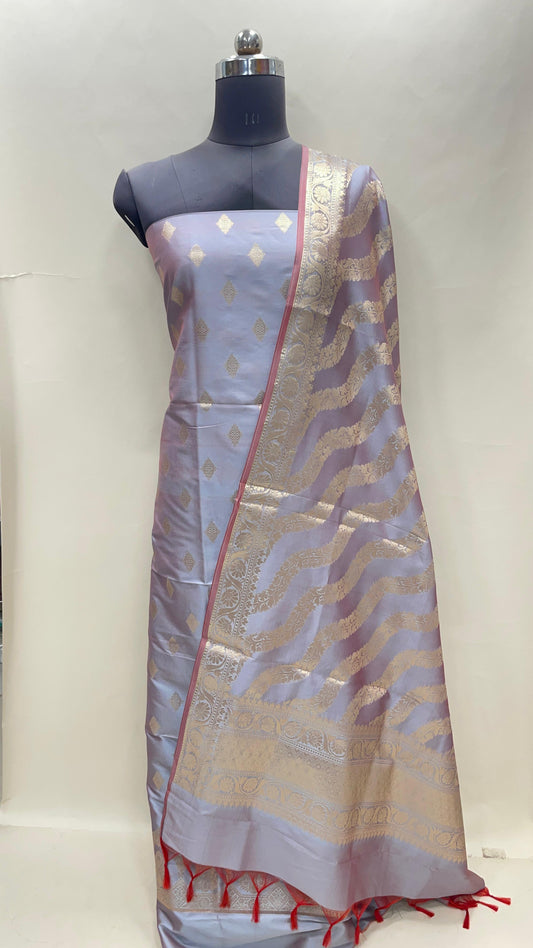 Light Purple Semi Katan Silk Handloom Banarasi 3 pcs Suit Set MUB_SK63