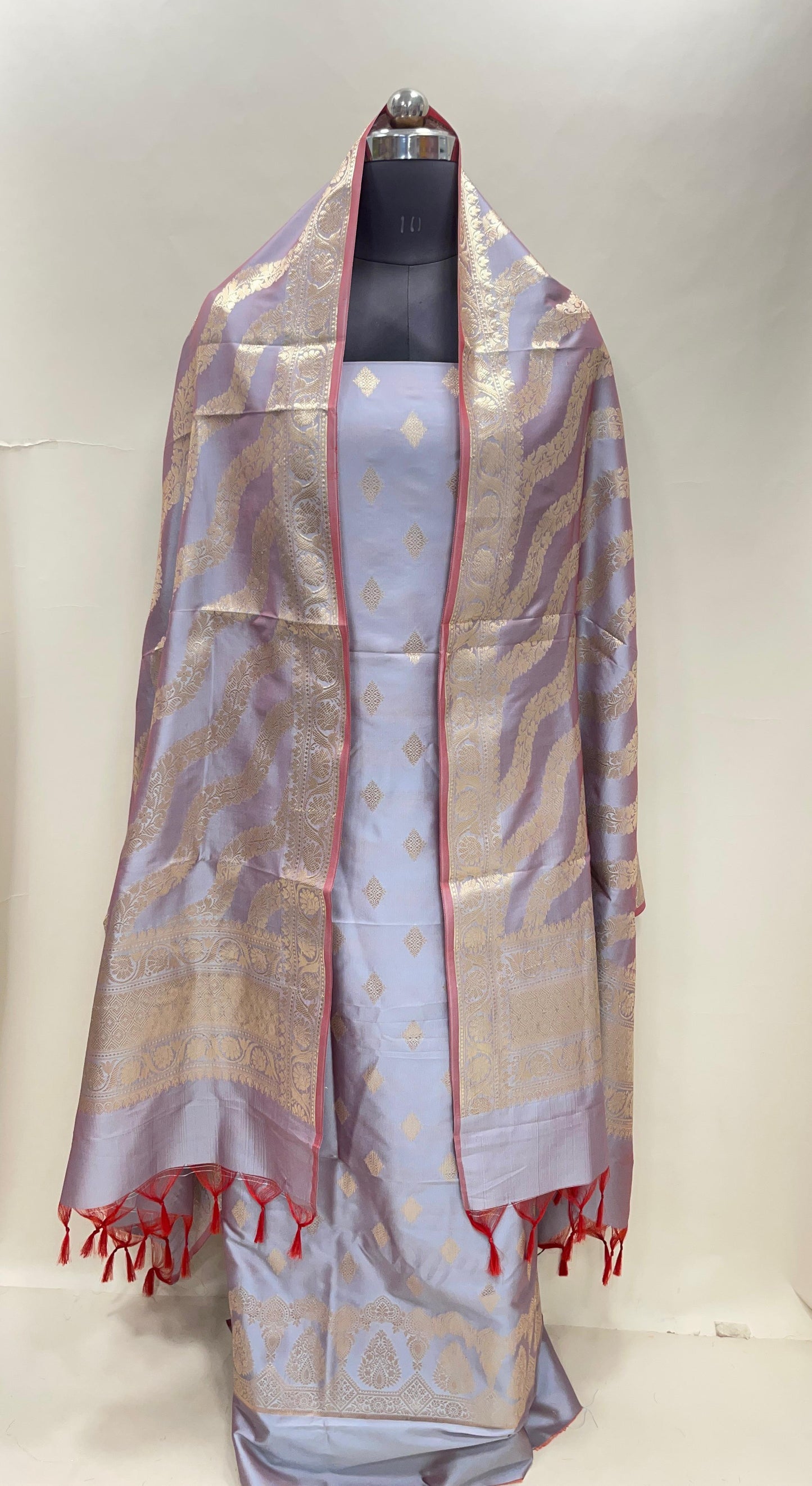 Light Purple Semi Katan Silk Handloom Banarasi 3 pcs Suit Set MUB_SK63