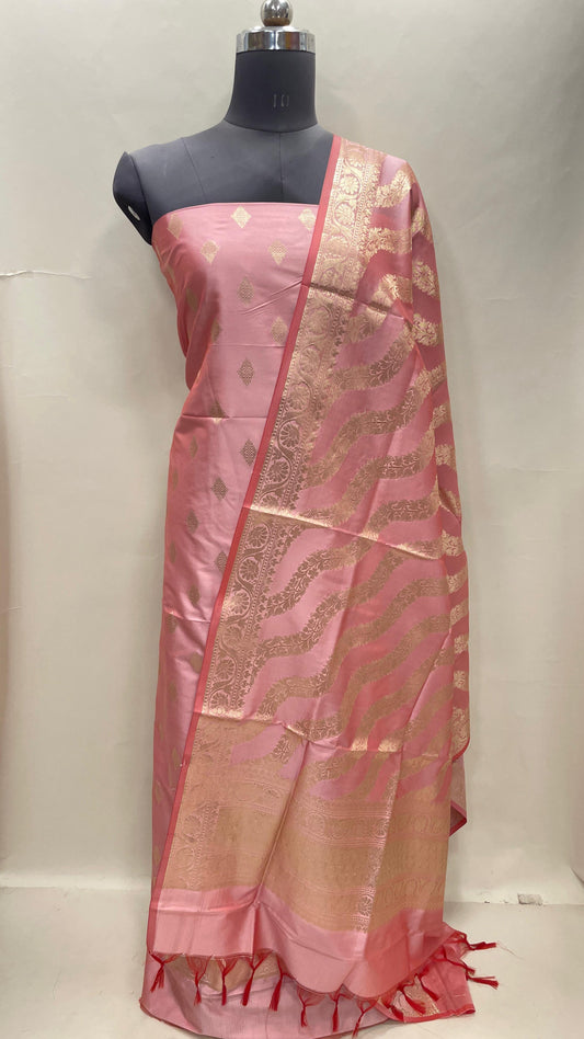 Pink Semi Katan Silk Handloom Banarasi 3 pcs Suit Set MUB_SK62