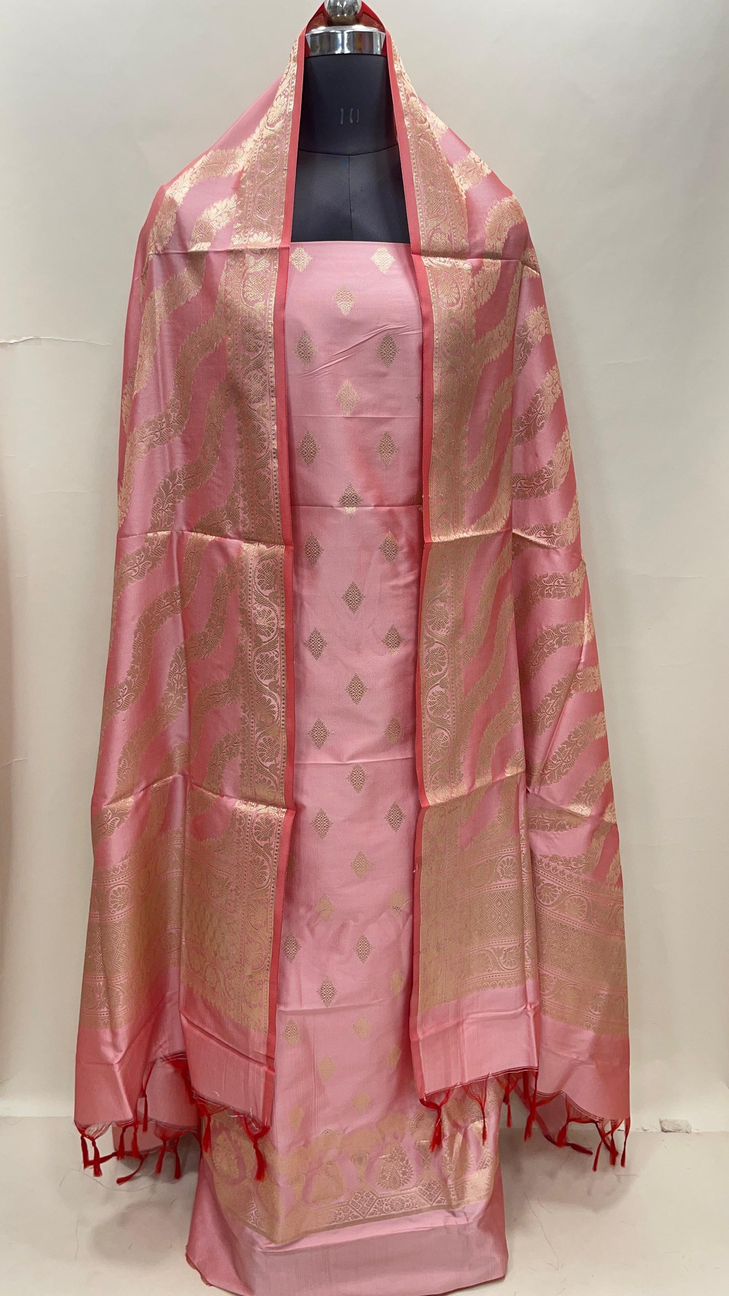 Pink Semi Katan Silk Handloom Banarasi 3 pcs Suit Set MUB_SK62