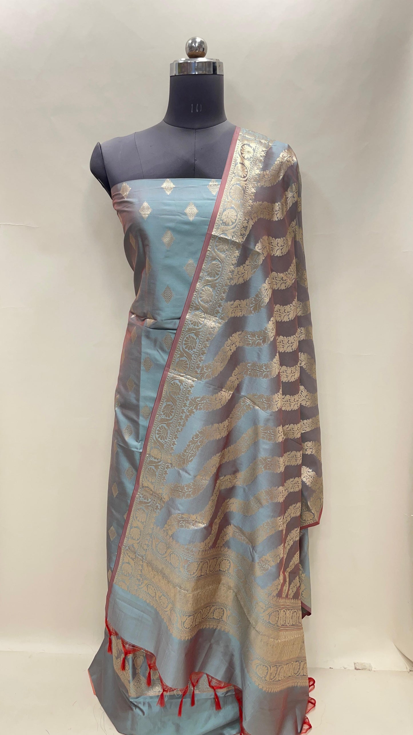 Seagreen Semi Katan Silk Handloom Banarasi 3 pcs Suit Set MUB_SK58