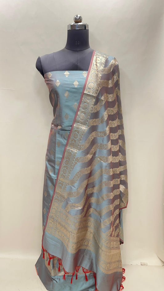 Seagreen Semi Katan Silk Handloom Banarasi 3 pcs Suit Set MUB_SK58