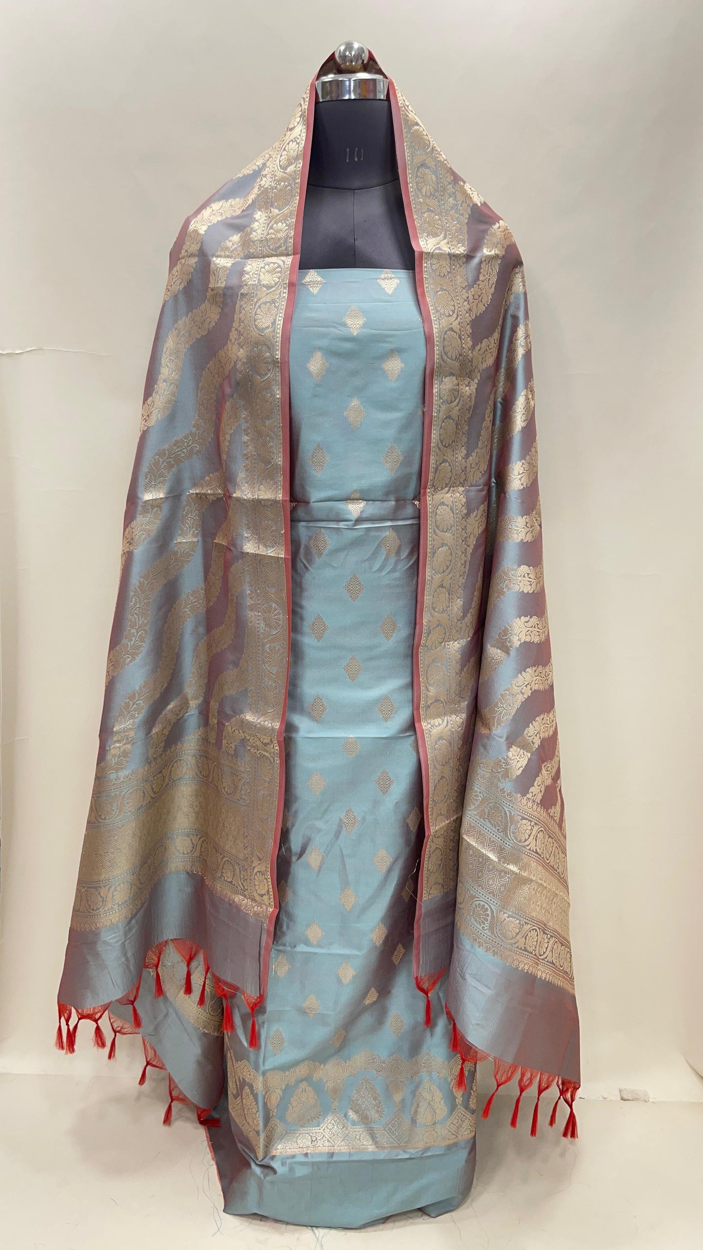Seagreen Semi Katan Silk Handloom Banarasi 3 pcs Suit Set MUB_SK58
