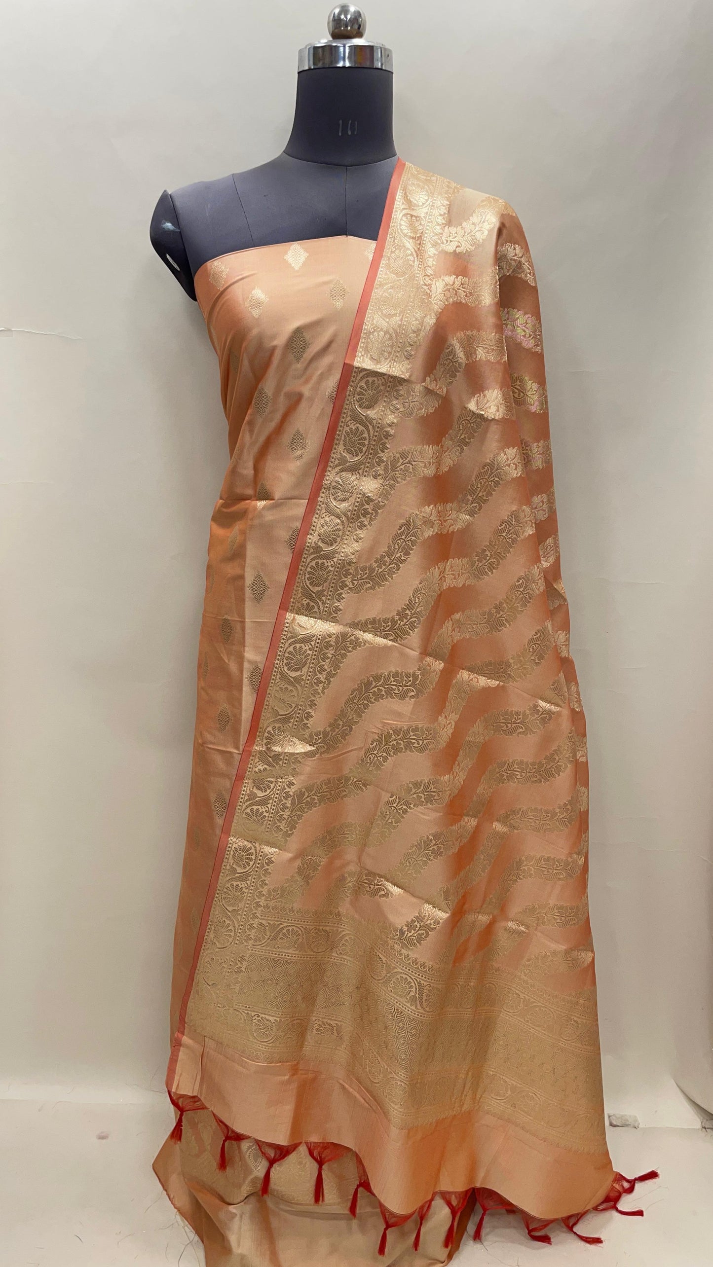 Orange Semi Katan Silk Handloom Banarasi 3 pcs Suit Set MUB_SK59