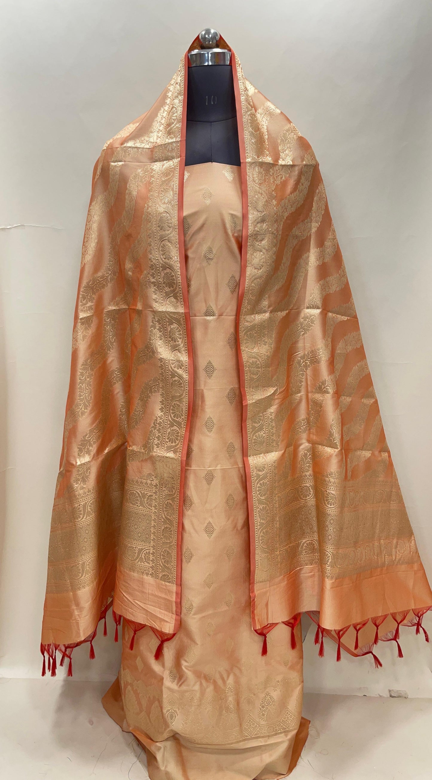 Orange Semi Katan Silk Handloom Banarasi 3 pcs Suit Set MUB_SK59