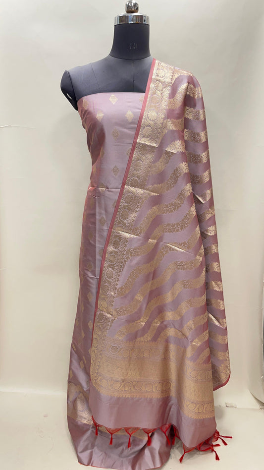 Mauve Semi Katan Silk Handloom Banarasi 3 pcs Suit Set MUB_SK57