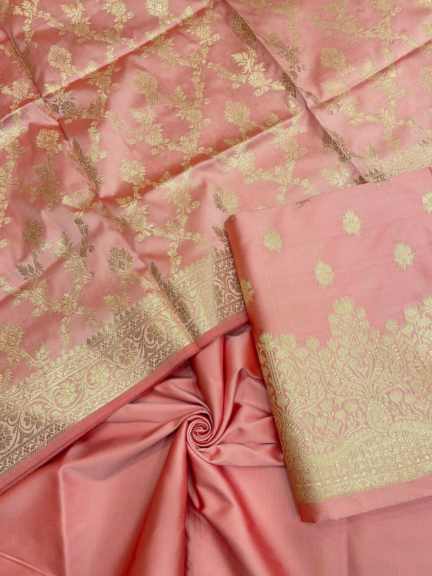 Pink Semi Katan Silk Handloom Banarasi 3 pcs Suit Set MUB_SK64