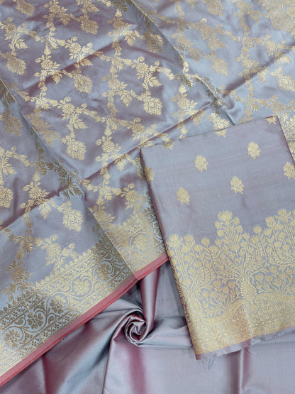 Light Purple Semi Katan Silk Handloom Banarasi 3 pcs Suit Set MUB_SK65
