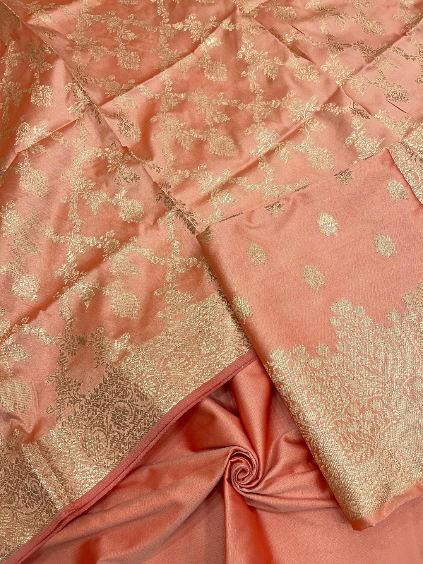 Peach Semi Katan Silk Handloom Banarasi 3 pcs Suit Set MUB_SK66