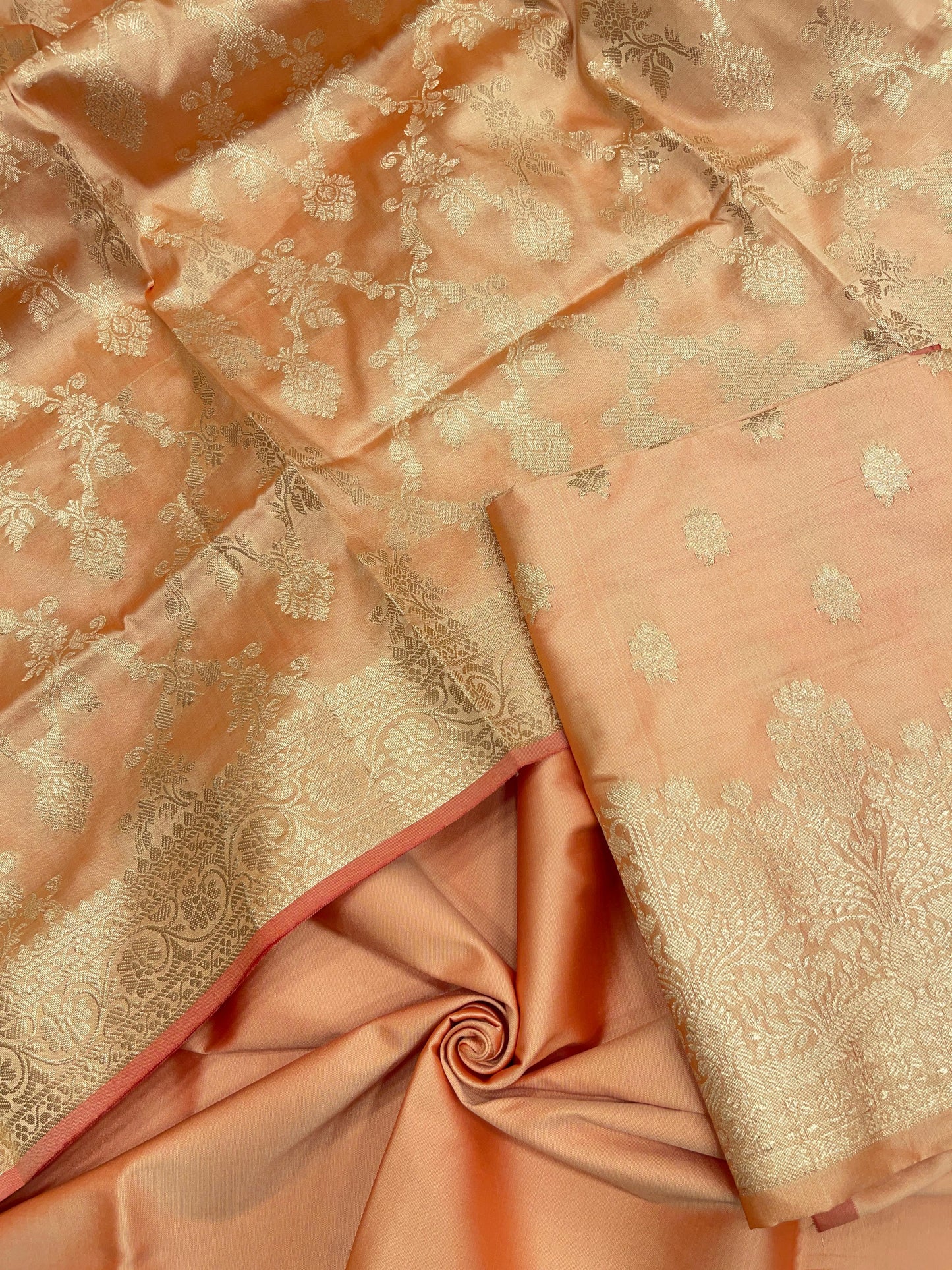 Orange Semi Katan Silk Handloom Banarasi 3 pcs Suit Set MUB_SK68
