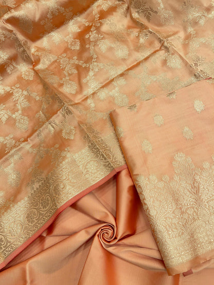 Orange Semi Katan Silk Handloom Banarasi 3 pcs Suit Set MUB_SK68