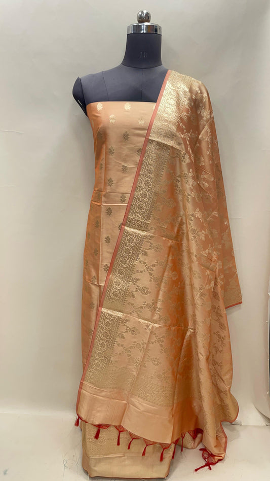 Orange Semi Katan Silk Handloom Banarasi 3 pcs Suit Set MUB_SK68