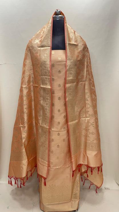 Orange Semi Katan Silk Handloom Banarasi 3 pcs Suit Set MUB_SK68